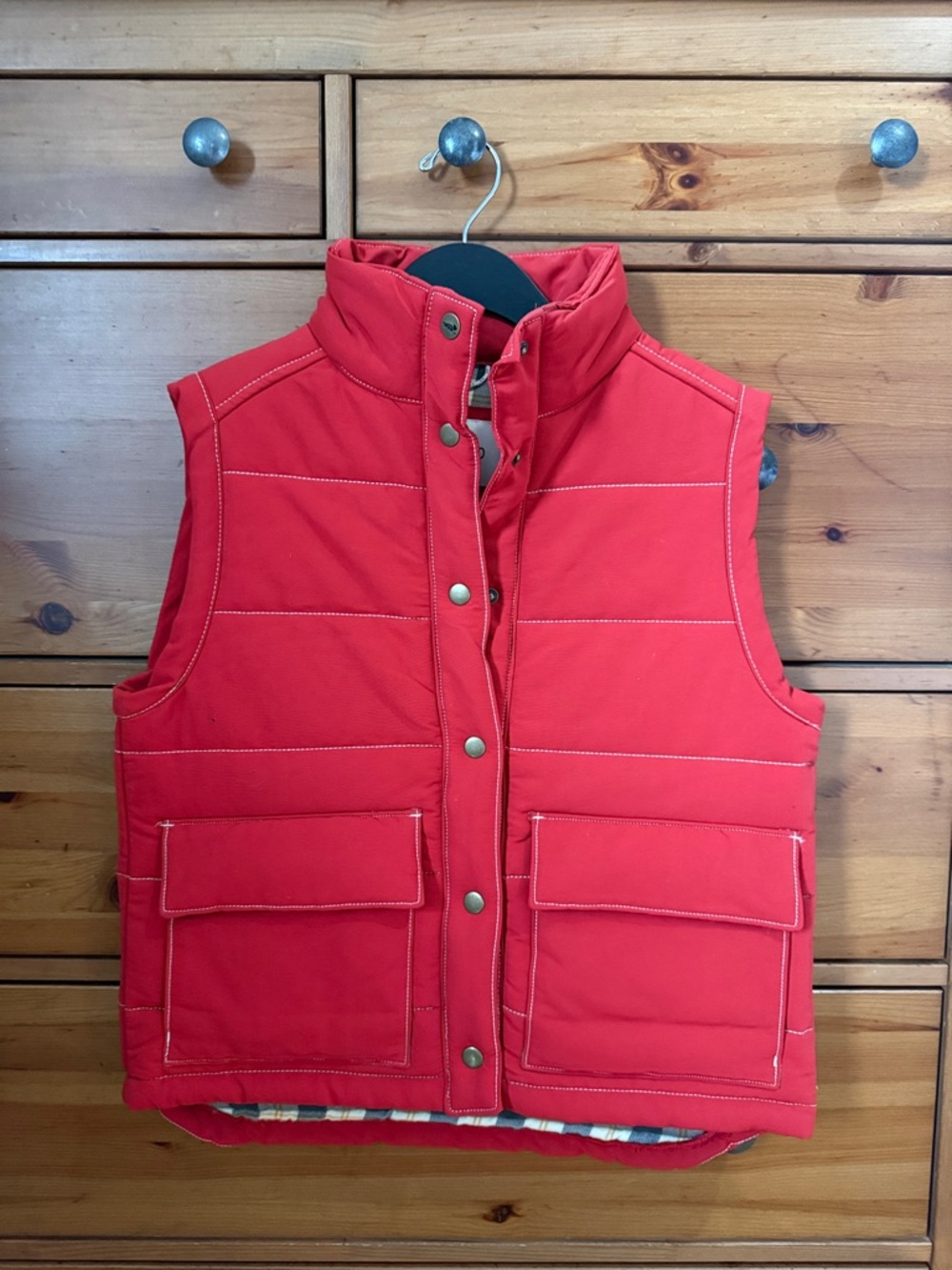 Toad & Co Bright Red Quilted Puffer Vest with Snap Front